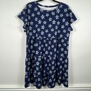 Crown & Ivy Star Dye Shift Dress Blue All Over Print Ruffle Women's XL NWT